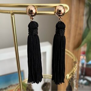 Elegant Gold Tone and Black Tassel Earrings